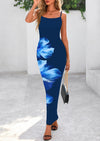 PRETTYGARDEN Women's Maxi Bodycon Dress Spaghetti Strap Slim Fit Back Slit Long Dress Floral Sundress