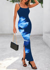 PRETTYGARDEN Women's Maxi Bodycon Dress Spaghetti Strap Slim Fit Back Slit Long Dress Floral Sundress