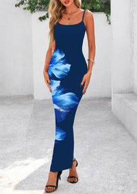 Floral Sexy Spaghetti Strap Slip Bodycon Mesh Maxi Dresses
