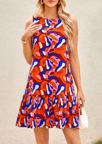 Floral Sleeveless Cut Out Backless Ruffle Boho Beach Vacation Mini Dresses