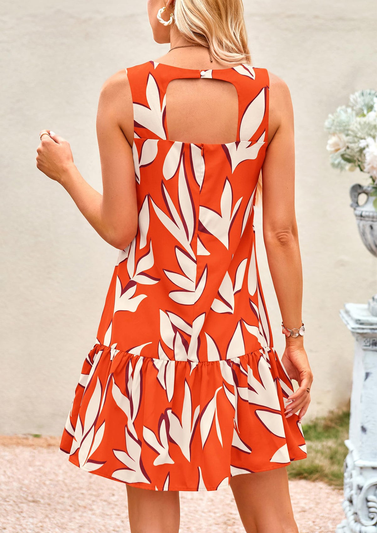 Floral Sleeveless Cut Out Backless Ruffle Boho Beach Vacation Mini Dresses