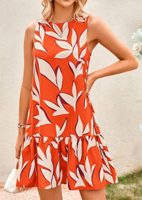 Floral Sleeveless Cut Out Backless Ruffle Boho Beach Vacation Mini Dresses