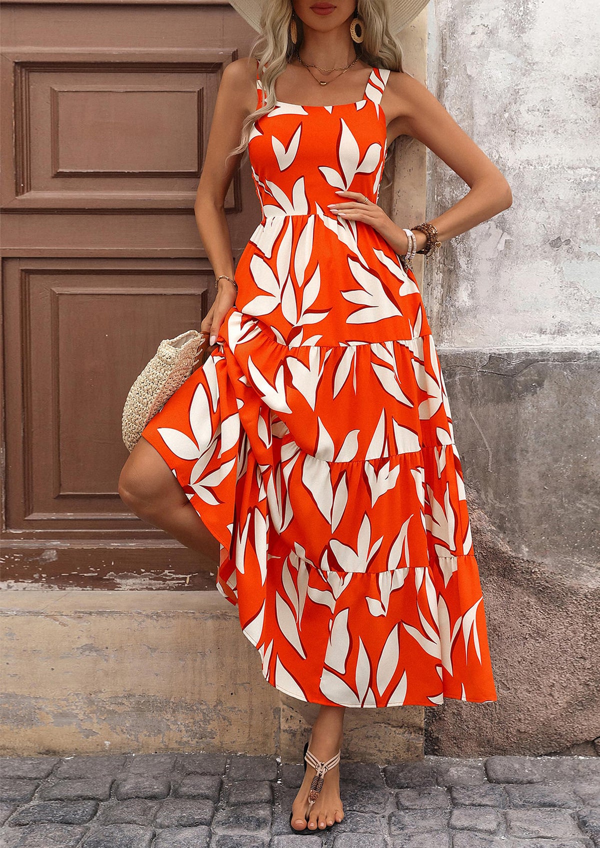 Floral Ruffle Long Flowy Cute Casual Beach Boho Maxi Dresses