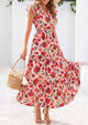 Floral Cap Sleeve V Neck Ruffle Flowy Boho Casual Beach Vacation Midi Dress