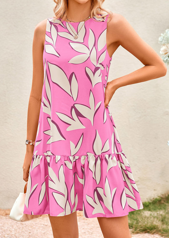 Floral Sleeveless Cut Out Backless Ruffle Boho Beach Vacation Mini Dresses