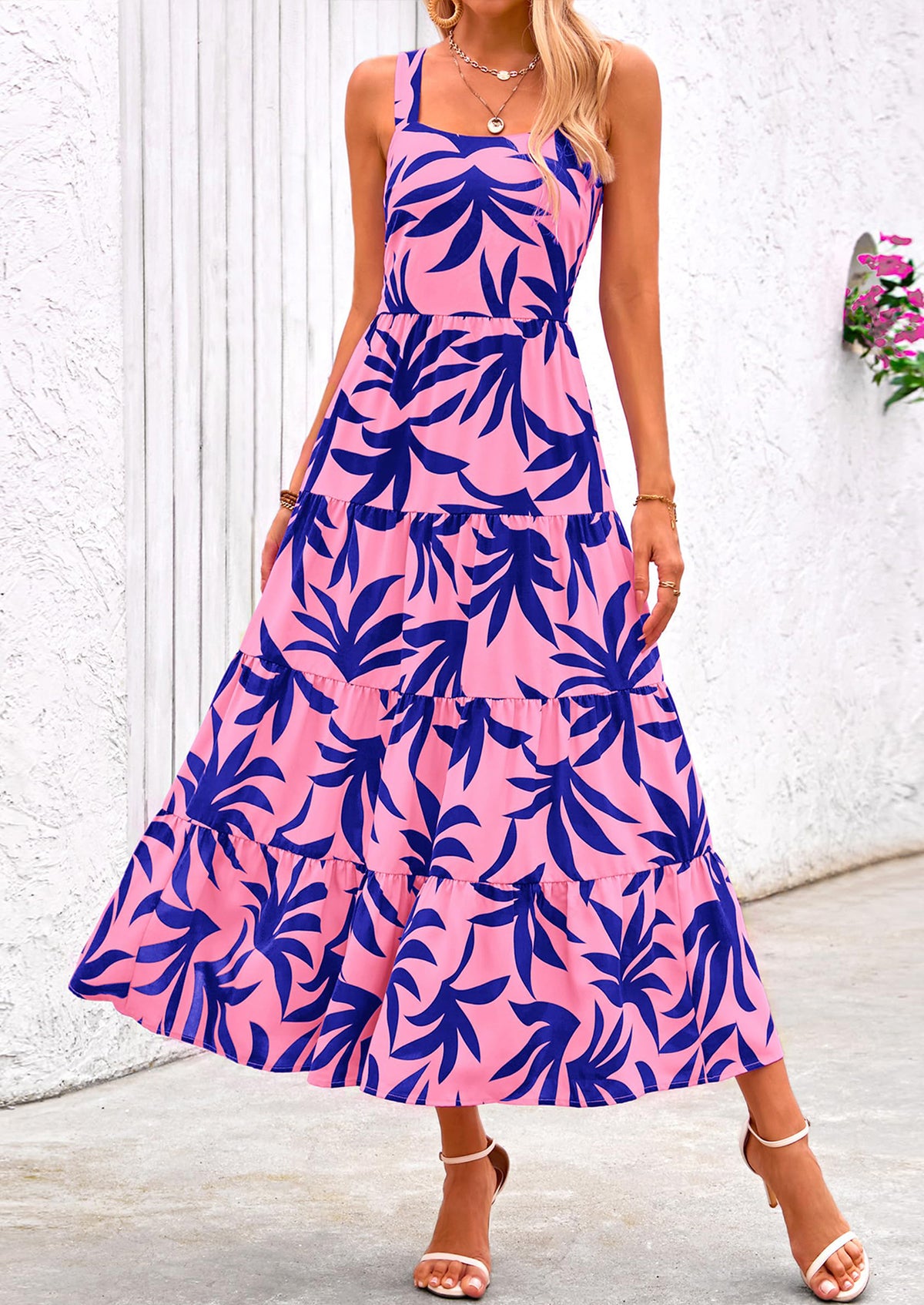 Floral Ruffle Long Flowy Cute Casual Beach Boho Maxi Dresses