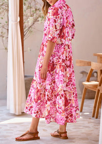Button Up Ruffle A Line Flowy Maxi Dress