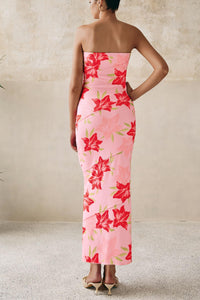 Floral Bodycon Ribbed Strapless Tube Casual Boho Maxi Dresses