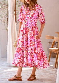 Button Up Ruffle A Line Flowy Maxi Dress