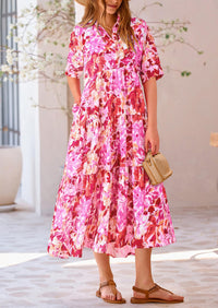 Button Up Ruffle A Line Flowy Maxi Dress