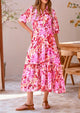 Button Up Ruffle A Line Flowy Maxi Dress