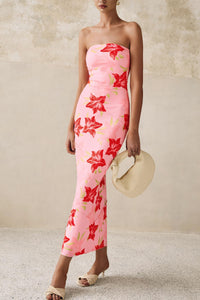 Floral Bodycon Ribbed Strapless Tube Casual Boho Maxi Dresses