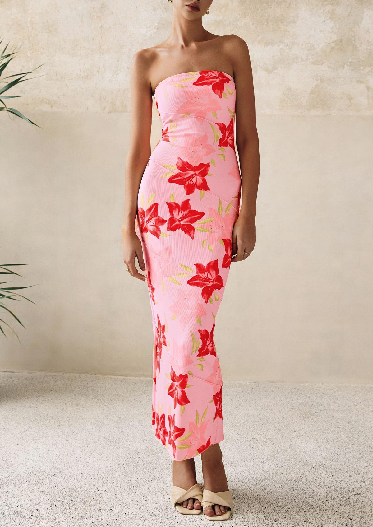 Floral Bodycon Ribbed Strapless Tube Casual Boho Maxi Dresses
