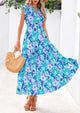 Floral Cap Sleeve V Neck Ruffle Flowy Boho Casual Beach Vacation Midi Dress