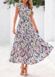 Floral Cap Sleeve V Neck Ruffle Flowy Boho Casual Beach Vacation Midi Dress