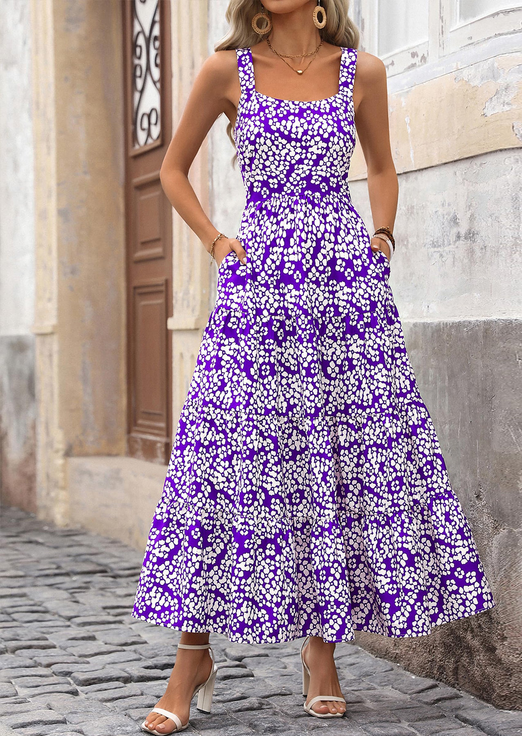 PRETTYGARDEN Women’s Summer Spaghetti Strap Dresses Floral Print Crewneck S