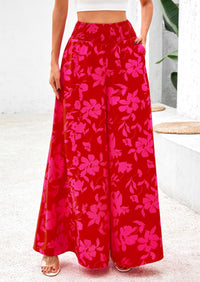 Casual Elastic High Waisted Pockets Boho Beach Wide Leg Palazzo Pants