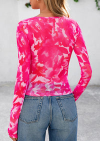 Mesh Long Sleeve Trendy Sheer Leopard Fitted Layering Blouse