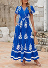 PRETTYGARDEN Floral Casual V neck Bohemian Maxi Dress with Pocket