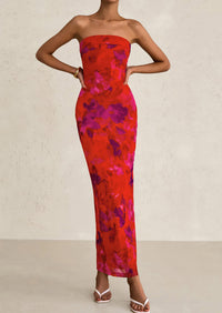 Printed Tube  Strapless Bodycon Sleeveless Maxi Dress