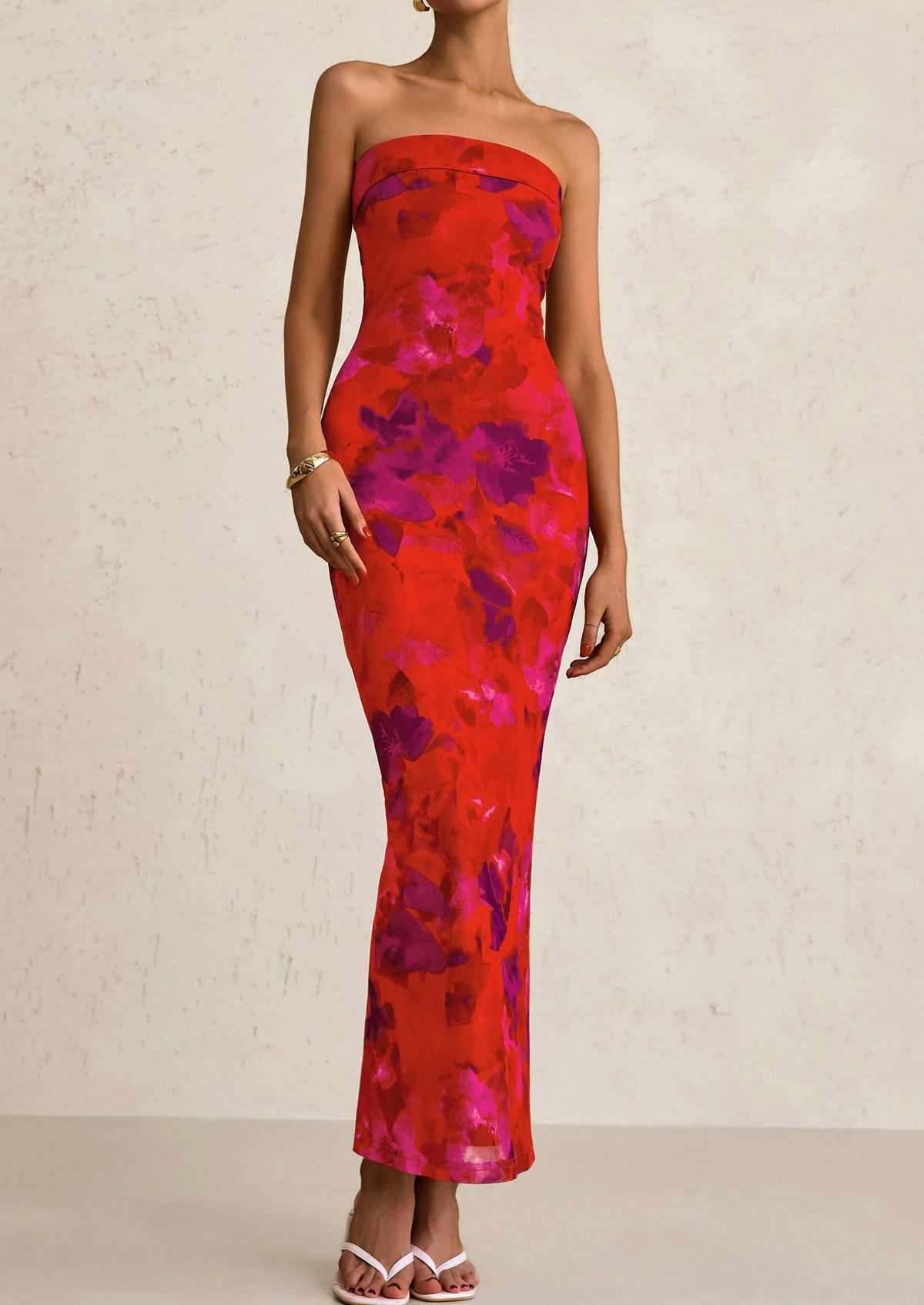 Printed Tube  Strapless Bodycon Sleeveless Maxi Dress
