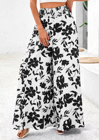Casual Elastic High Waisted Pockets Boho Beach Wide Leg Palazzo Pants