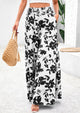 Casual Elastic High Waisted Pockets Boho Beach Wide Leg Palazzo Pants
