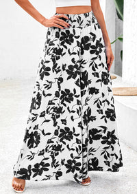 Casual Elastic High Waisted Pockets Boho Beach Wide Leg Palazzo Pants