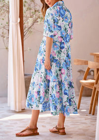 Button Up Ruffle A Line Flowy Maxi Dress