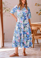 Button Up Ruffle A Line Flowy Maxi Dress