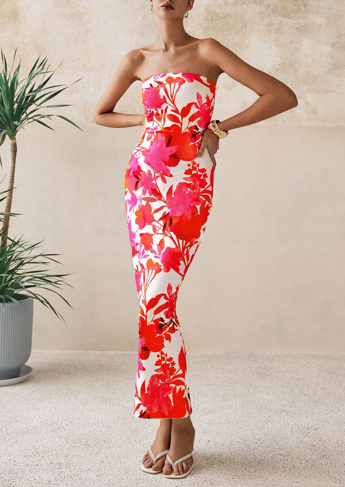 Floral Bodycon Ribbed Strapless Tube Casual Boho Maxi Dresses