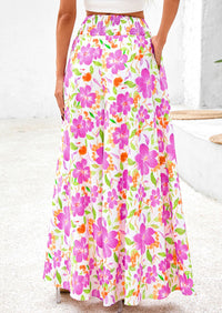 Casual Elastic High Waisted Pockets Boho Beach Wide Leg Palazzo Pants