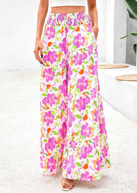 Casual Elastic High Waisted Pockets Boho Beach Wide Leg Palazzo Pants