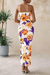 Floral Bodycon Ribbed Strapless Tube Casual Boho Maxi Dresses