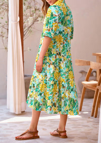 Button Up Ruffle A Line Flowy Maxi Dress