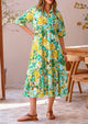 Button Up Ruffle A Line Flowy Maxi Dress