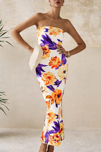 Floral Bodycon Ribbed Strapless Tube Casual Boho Maxi Dresses