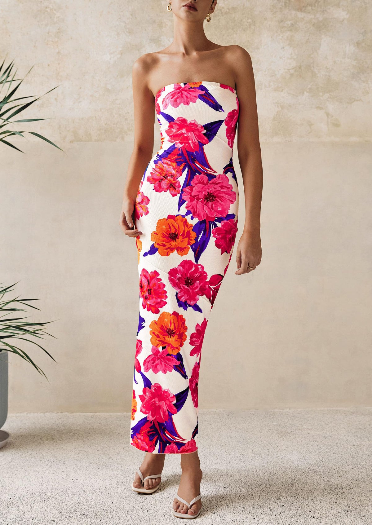 Floral Bodycon Ribbed Strapless Tube Casual Boho Maxi Dresses
