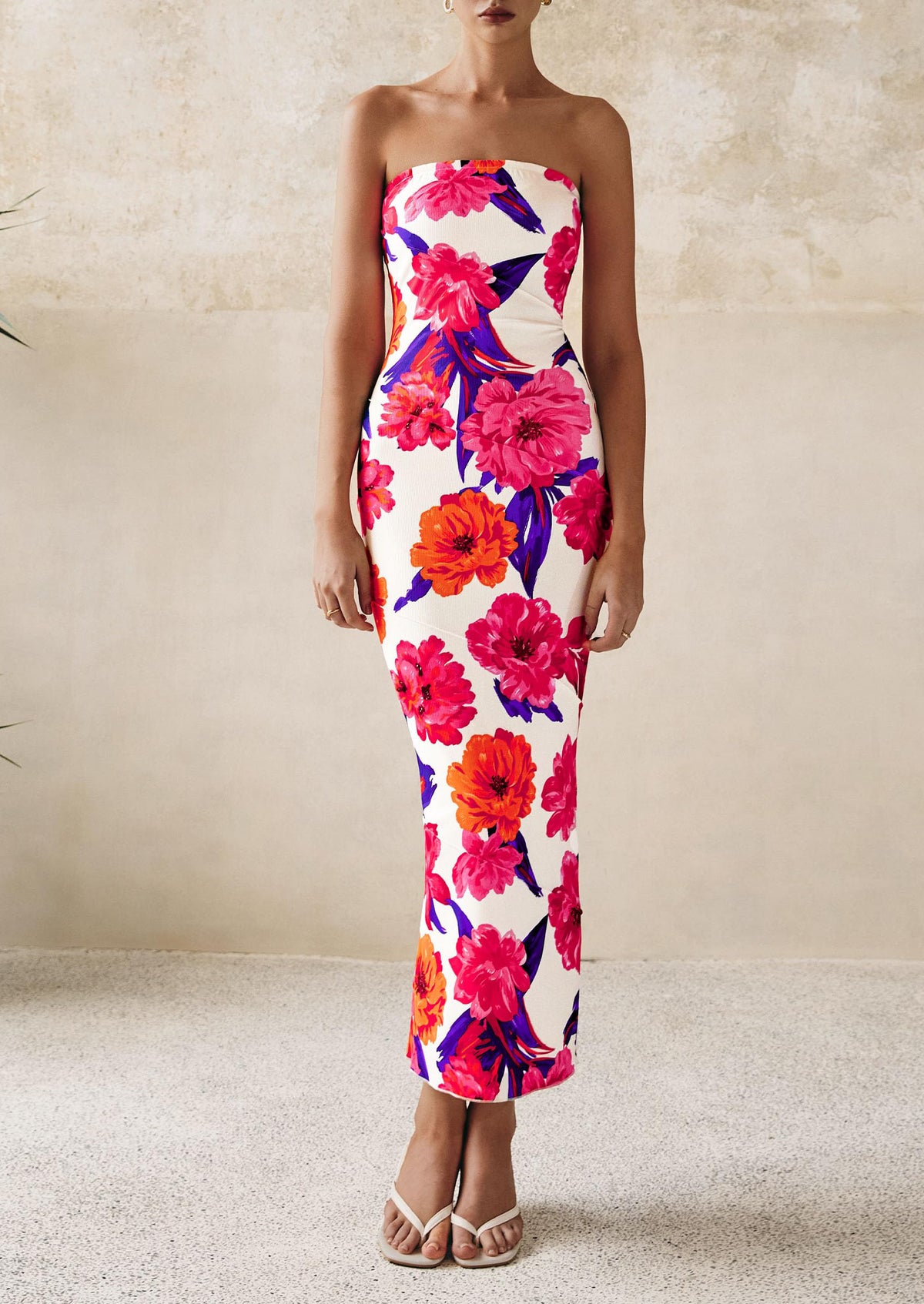 Floral Bodycon Ribbed Strapless Tube Casual Boho Maxi Dresses