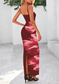 Floral Sexy Spaghetti Strap Slip Bodycon Mesh Maxi Dresses