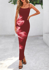 Floral Sexy Spaghetti Strap Slip Bodycon Mesh Maxi Dresses