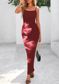 Floral Sexy Spaghetti Strap Slip Bodycon Mesh Maxi Dresses