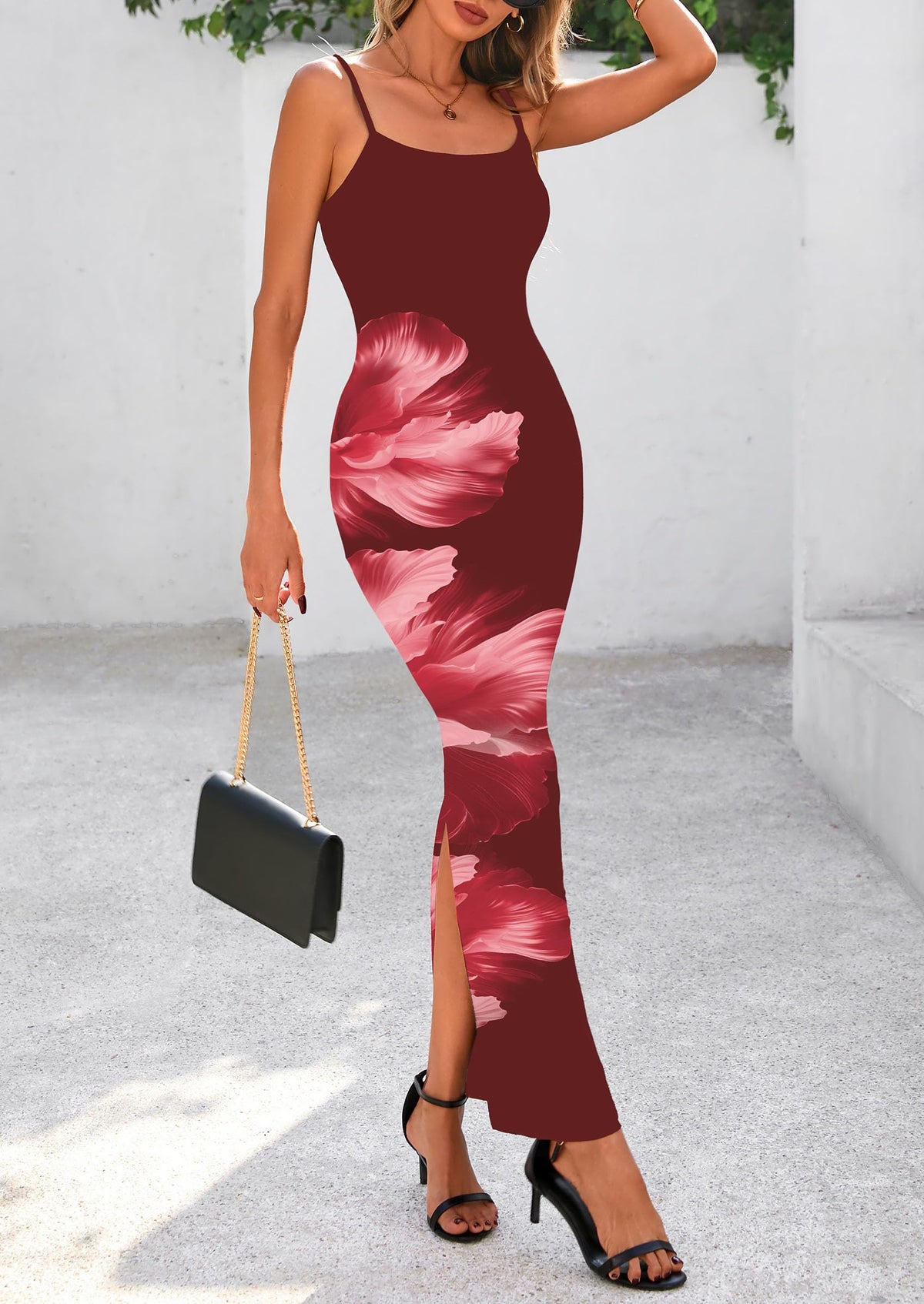 Floral Sexy Spaghetti Strap Slip Bodycon Mesh Maxi Dresses