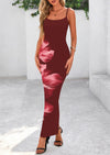 PRETTYGARDEN Women's Maxi Bodycon Dress Spaghetti Strap Slim Fit Back Slit Long Dress Floral Sundress