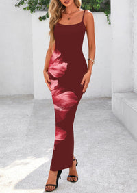 Floral Sexy Spaghetti Strap Slip Bodycon Mesh Maxi Dresses