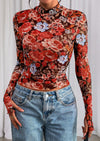 PRETTYGARDEN Womens Fall Mesh Floral Blouses Long Sleeve Going Out Tops Slim Fitted Shirts Date Night Outfits