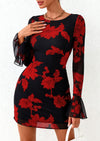 PRETTYGARDEN Women's Floral Embroidered Dress Fall Long Bell Sleeve Ribbon Flower Mini Short Mesh Bodycon Party Dresses