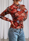 PRETTYGARDEN Womens Fall Mesh Floral Blouses Long Sleeve Going Out Tops Slim Fitted Shirts Date Night Outfits