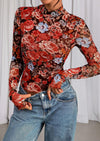 PRETTYGARDEN Womens Fall Mesh Floral Blouses Long Sleeve Going Out Tops Slim Fitted Shirts Date Night Outfits