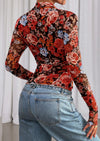 PRETTYGARDEN Womens Fall Mesh Floral Blouses Long Sleeve Going Out Tops Slim Fitted Shirts Date Night Outfits